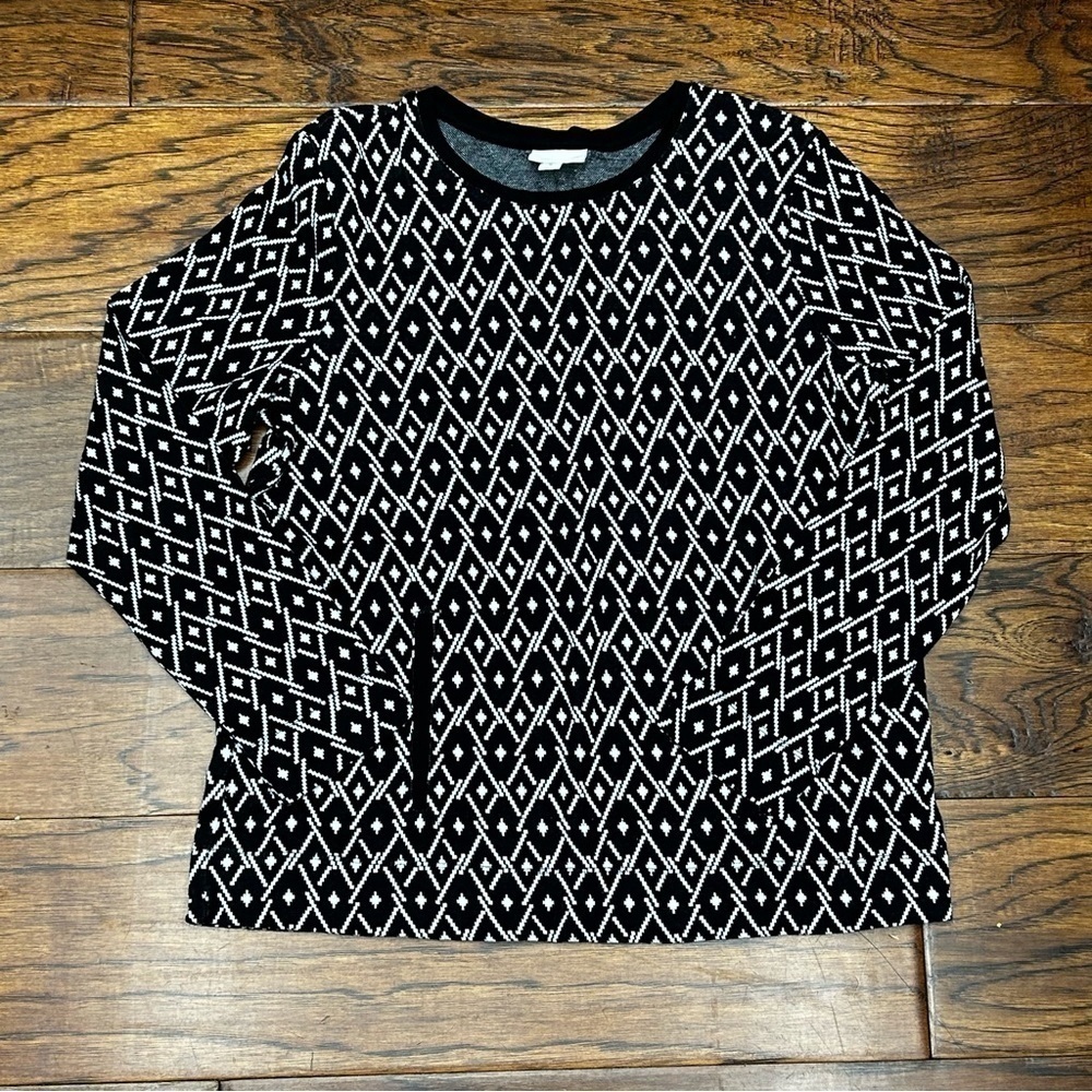 J. Jill Black‎ & White Diamond Knit Cotton Kangaroo Pocket top